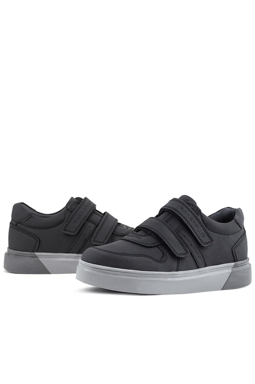 Rakerplus Hakiki Deri Siyah Cilt Gri Tabanlı Cırtlı Erkek Çocuk Sneaker - 28