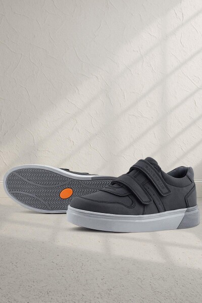 Rakerplus Hakiki Deri Siyah Cilt Gri Tabanlı Cırtlı Erkek Çocuk Sneaker - 36