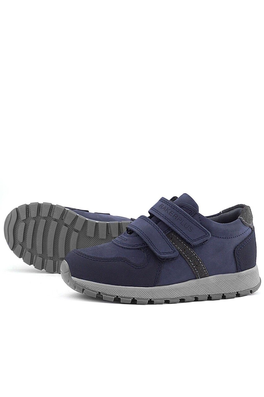 Rakerplus Hakiki Deri Lacivert Cırtlı Çocuk Spor Ayakkabı - 111