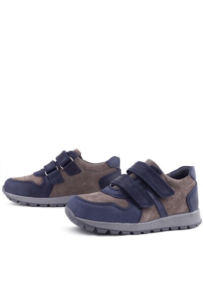 Rakerplus Hakiki Deri Lacivert Gri Cırtlı Çocuk Spor Ayakkabı - 12