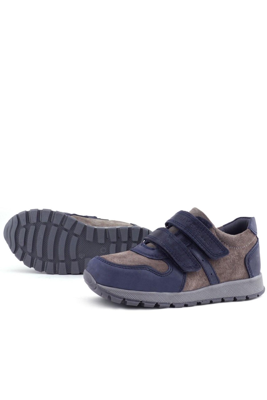 Rakerplus Hakiki Deri Lacivert Gri Cırtlı Çocuk Spor Ayakkabı - 55