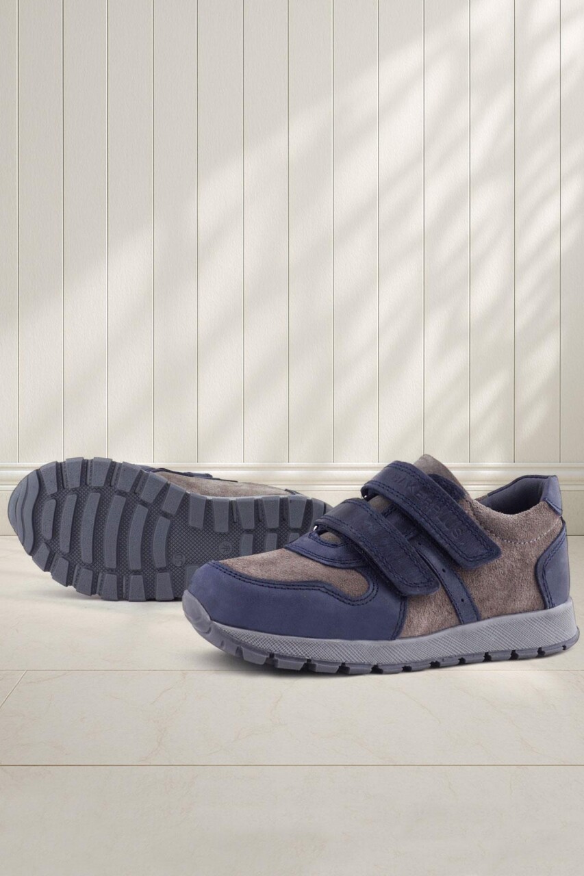 Rakerplus Hakiki Deri Lacivert Gri Cırtlı Çocuk Spor Ayakkabı - 73