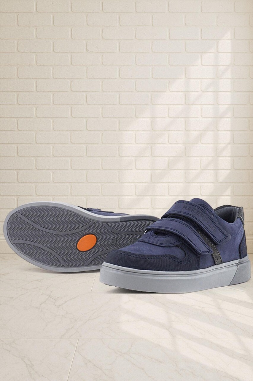 Rakerplus Lacivert Nubuk Cırtlı Hakiki Deri Erkek Çocuk Okul Ayakkabı - 9