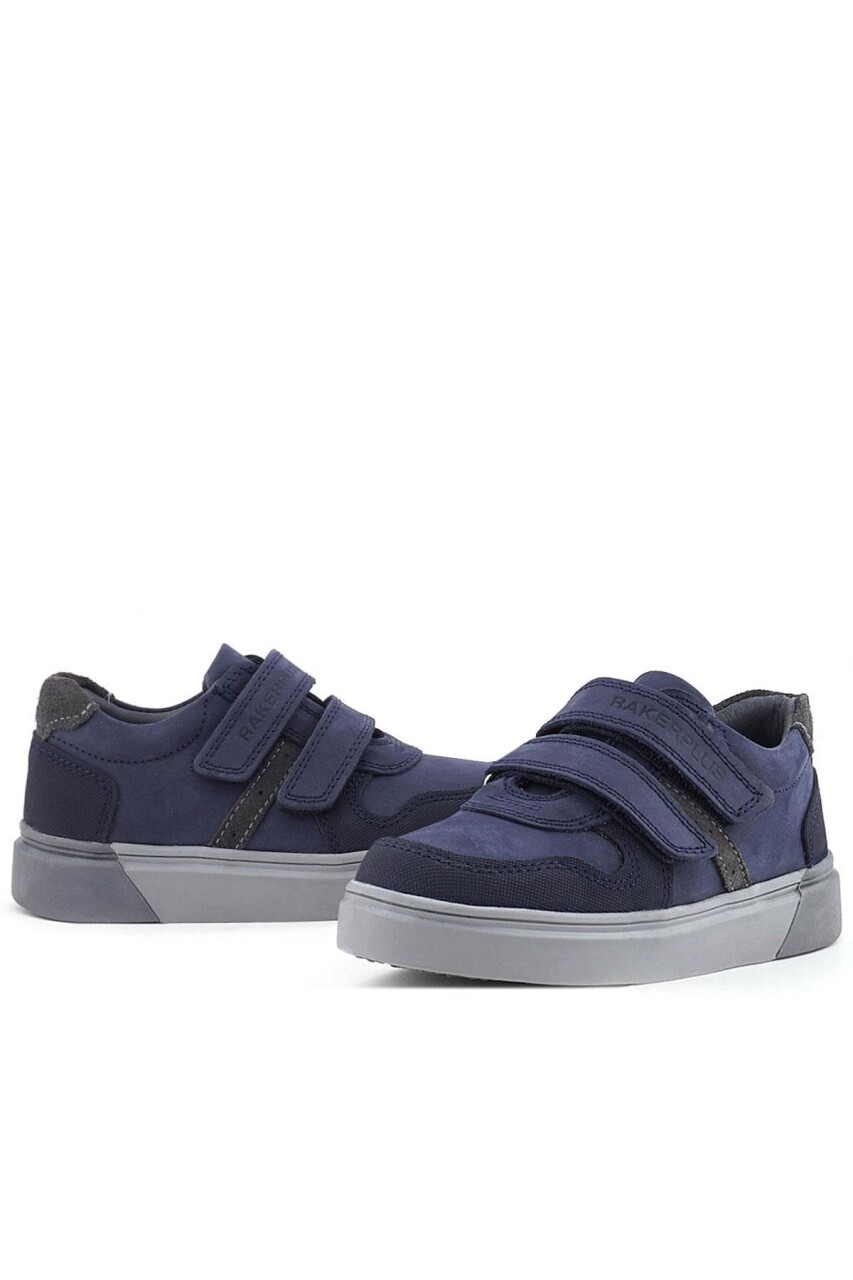 Rakerplus Lacivert Nubuk Cırtlı Hakiki Deri Erkek Çocuk Okul Ayakkabı - 35