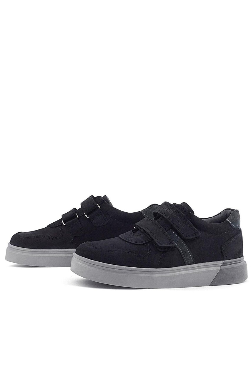 Rakerplus Hakiki Deri Siyah Nubuk Gri Cırtlı Erkek Çocuk Sneaker - 6