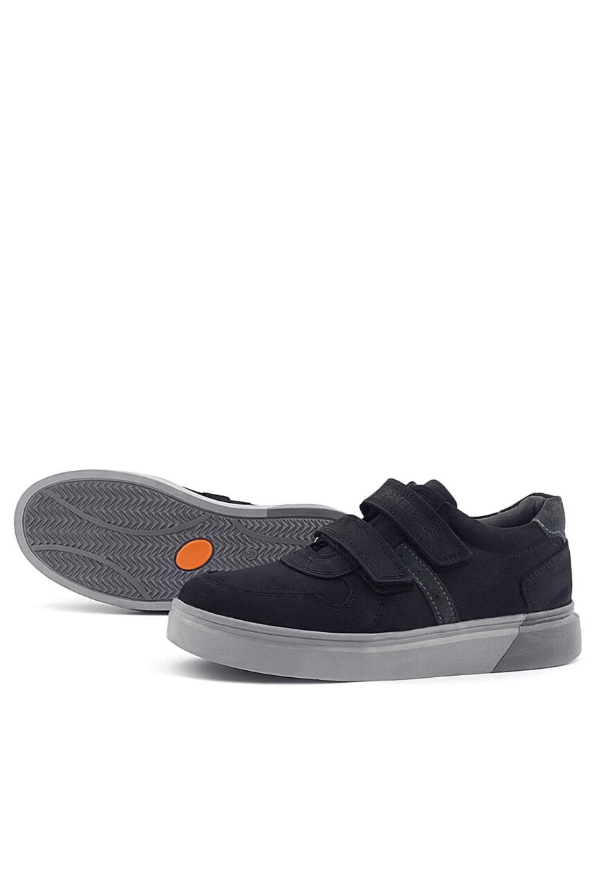 Rakerplus Hakiki Deri Siyah Nubuk Gri Cırtlı Erkek Çocuk Sneaker - 7
