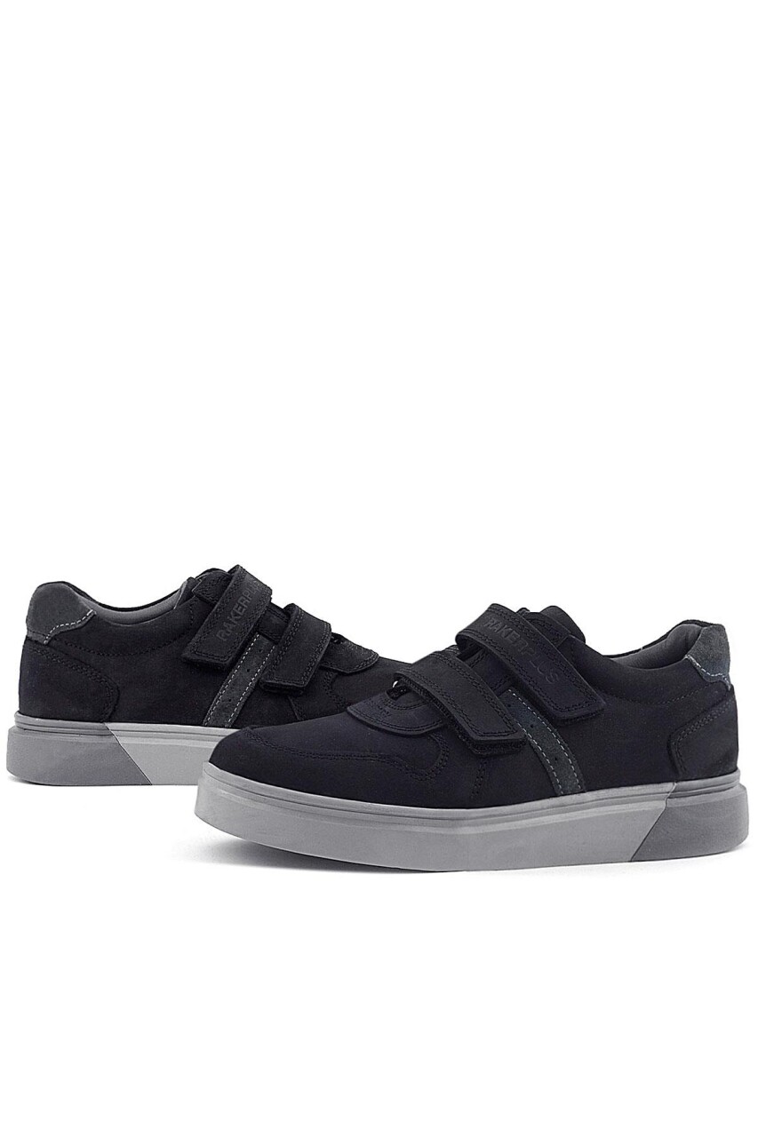 Rakerplus Hakiki Deri Siyah Nubuk Gri Cırtlı Erkek Çocuk Sneaker - 8