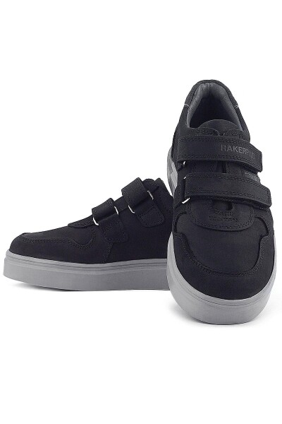 Rakerplus Hakiki Deri Siyah Nubuk Gri Cırtlı Erkek Çocuk Sneaker - 9