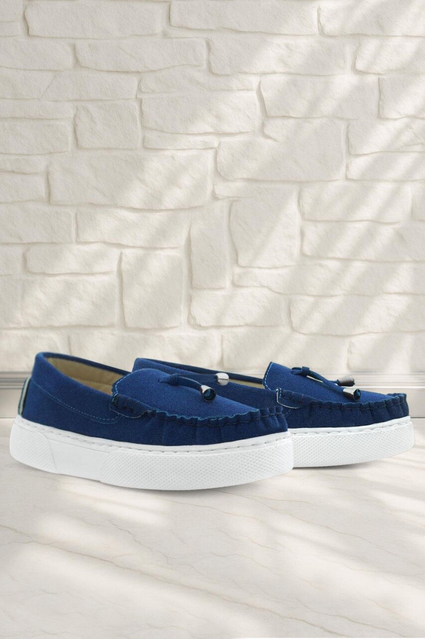 Rakerplus Saks Mavi Süet Ekstra Hafif Çocuk Makosen Ayakkabı - 1