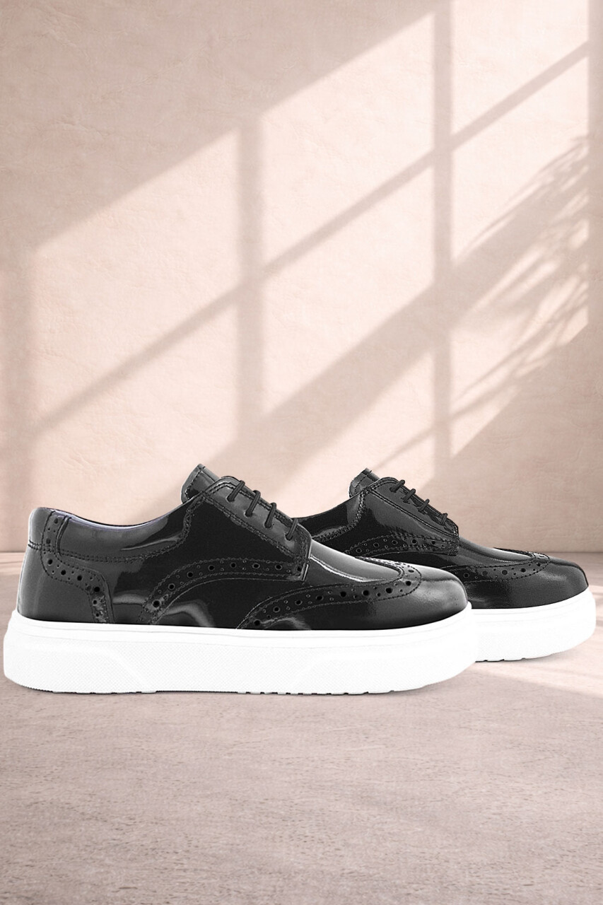 Rakerplus Hakiki Deri Siyah Rugan Oxford Çocuk Klasik Ayakkabı - 19