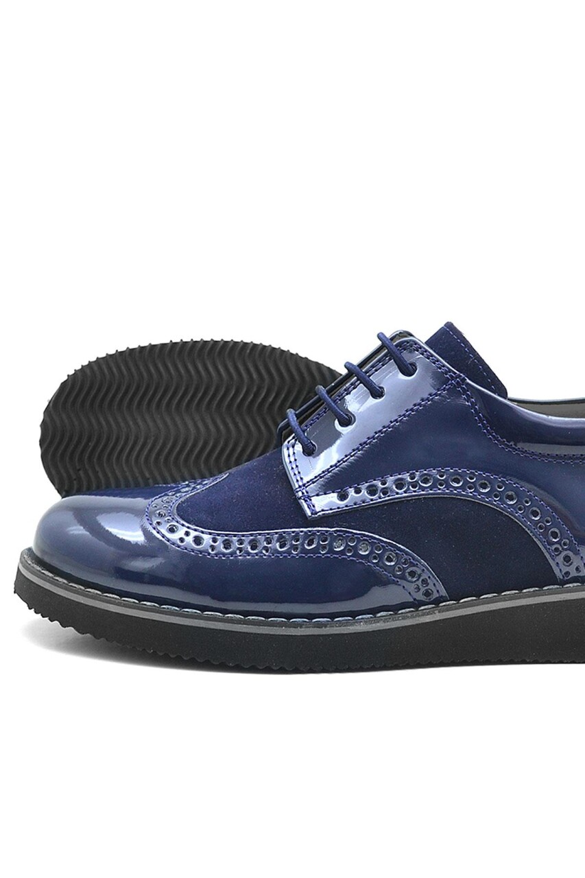 Rakerplus Hidra Lacivert Rugan Bağcıklı Erkek Çocuk Klasik Ayakkabı - 23