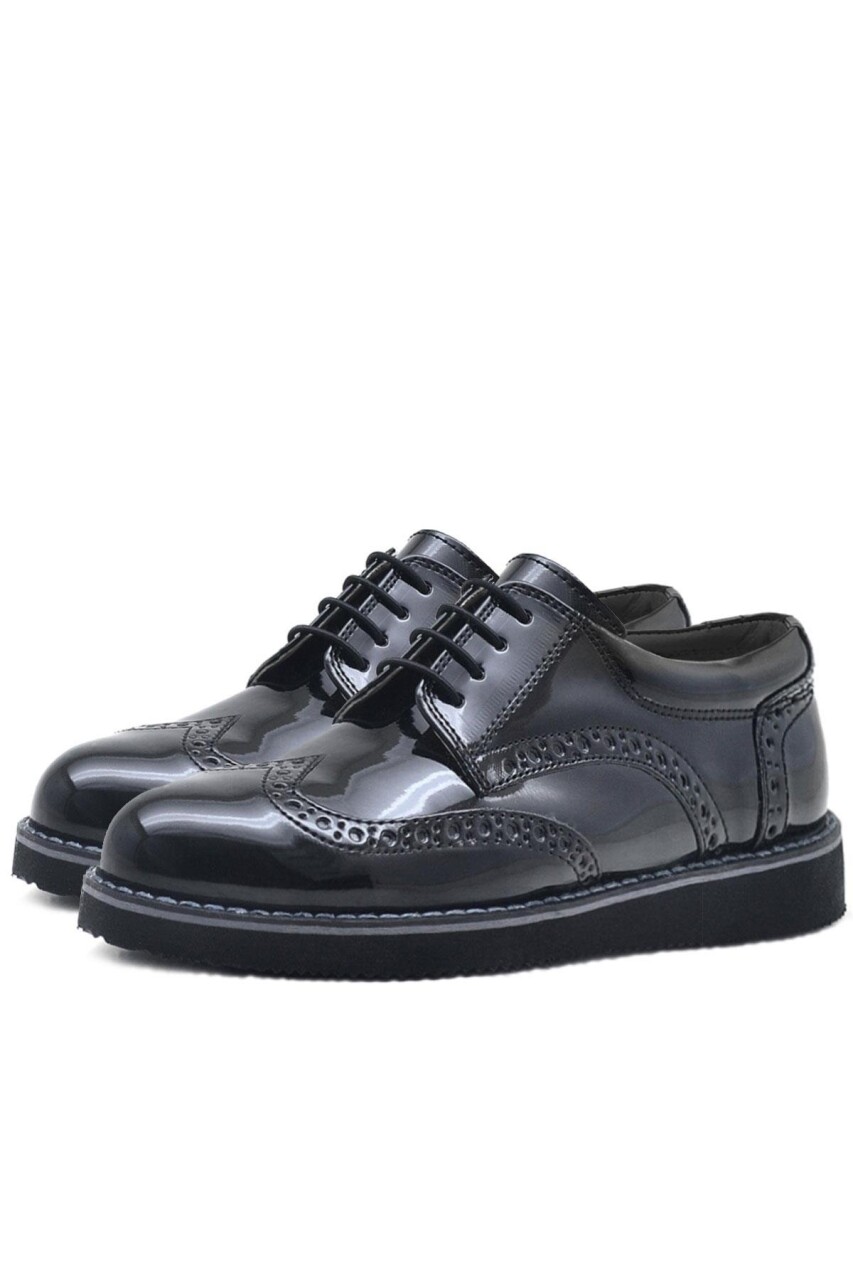 Rakerplus Hidra Siyah Rugan Lastik Bağcıklı Erkek Çocuk Klasik Ayakkabı - 39