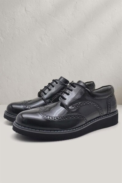 Rakerplus Hidra Siyah Rugan Lastik Bağcıklı Erkek Çocuk Klasik Ayakkabı - Rakerplus