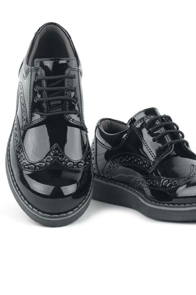 Rakerplus Hidra Siyah Rugan Lastik Bağcıklı Erkek Çocuk Klasik Ayakkabı - 8