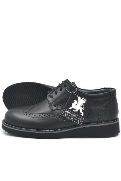 Rakerplus Hakiki Deri Bağcıklı Siyah Erkek Çocuk Klasik Okul Ayakkabı - 4