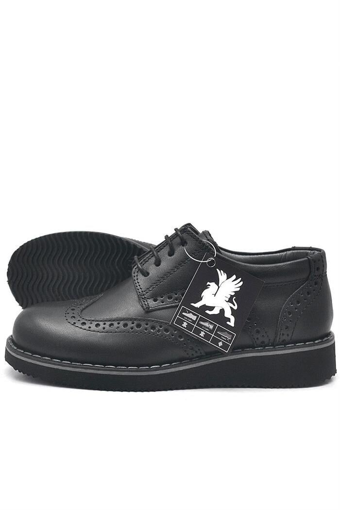 Rakerplus Hakiki Deri Bağcıklı Siyah Erkek Çocuk Klasik Okul Ayakkabı - 4