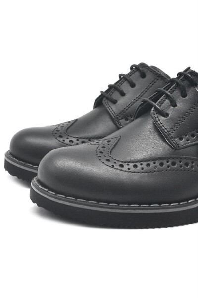Rakerplus Hakiki Deri Bağcıklı Siyah Erkek Çocuk Klasik Okul Ayakkabı - 5