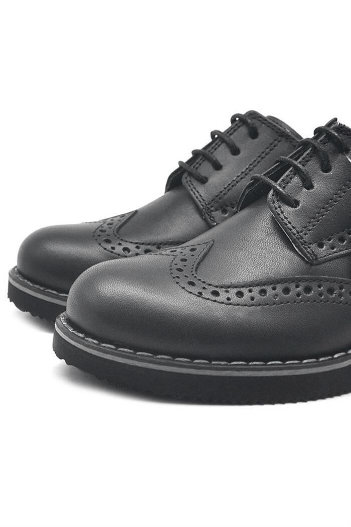 Rakerplus Hakiki Deri Bağcıklı Siyah Erkek Çocuk Klasik Okul Ayakkabı - 5