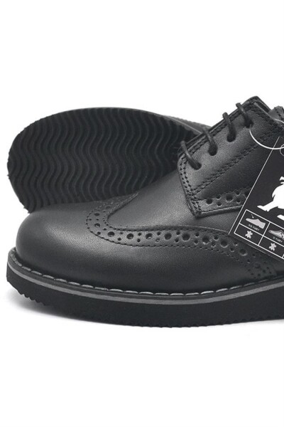 Rakerplus Hakiki Deri Bağcıklı Siyah Erkek Çocuk Klasik Okul Ayakkabı - 6