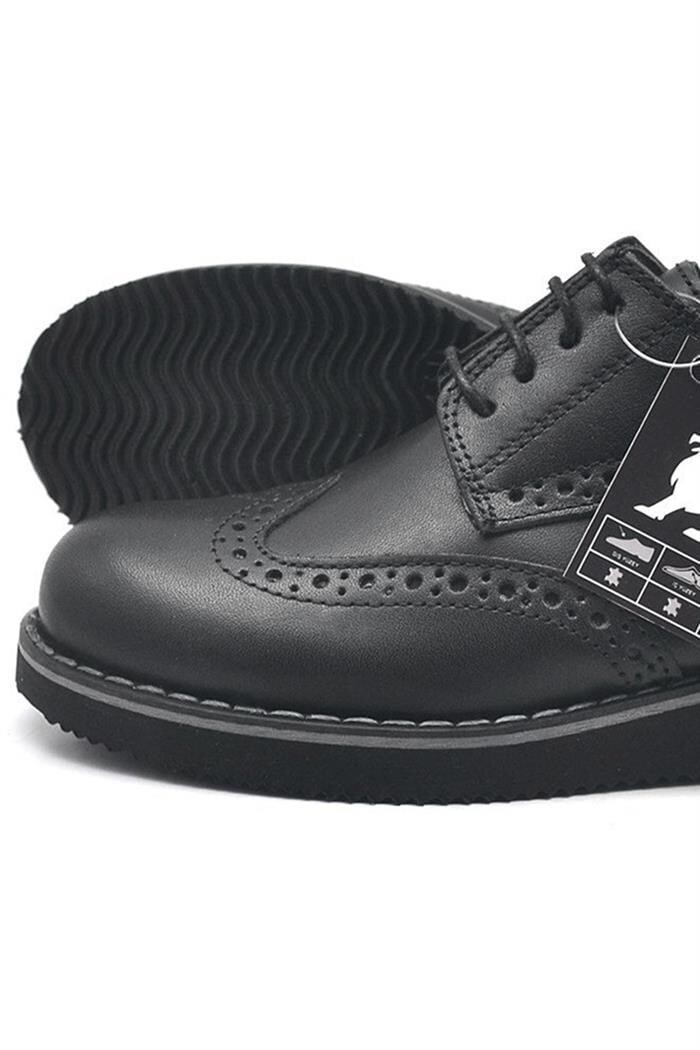 Rakerplus Hakiki Deri Bağcıklı Siyah Erkek Çocuk Klasik Okul Ayakkabı - 6