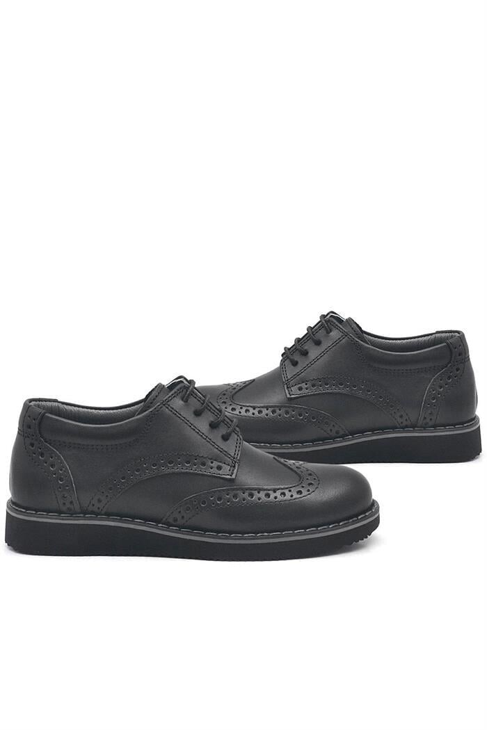 Rakerplus Hakiki Deri Bağcıklı Siyah Erkek Çocuk Klasik Okul Ayakkabı - 7