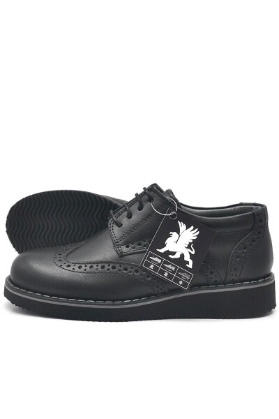 Rakerplus Hakiki Deri Bağcıklı Siyah Erkek Çocuk Klasik Okul Ayakkabı - 32