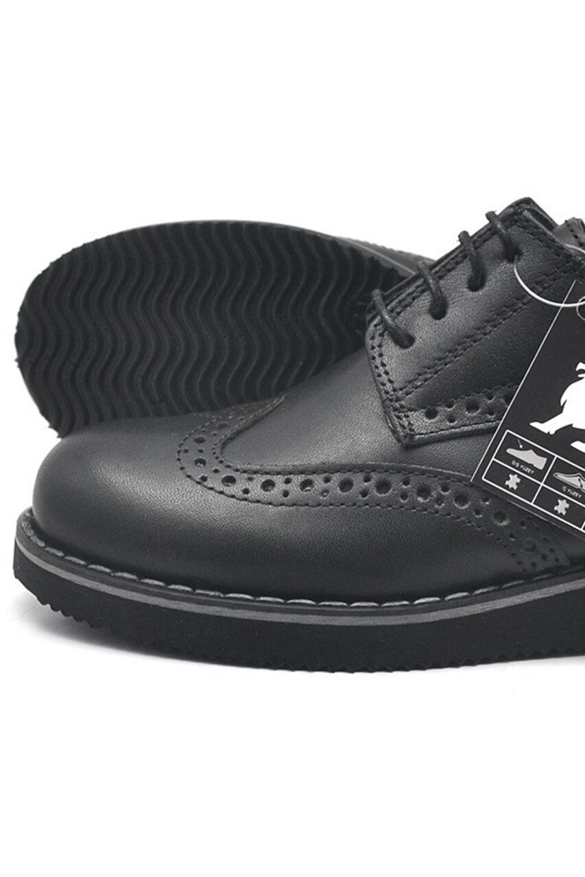 Rakerplus Hakiki Deri Bağcıklı Siyah Erkek Çocuk Klasik Okul Ayakkabı - 41