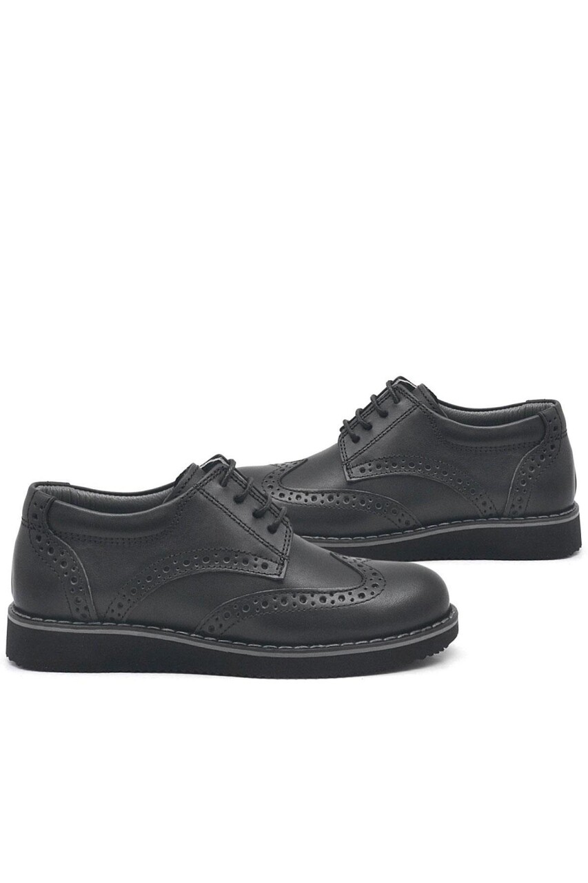 Rakerplus Hakiki Deri Bağcıklı Siyah Erkek Çocuk Klasik Okul Ayakkabı - 42