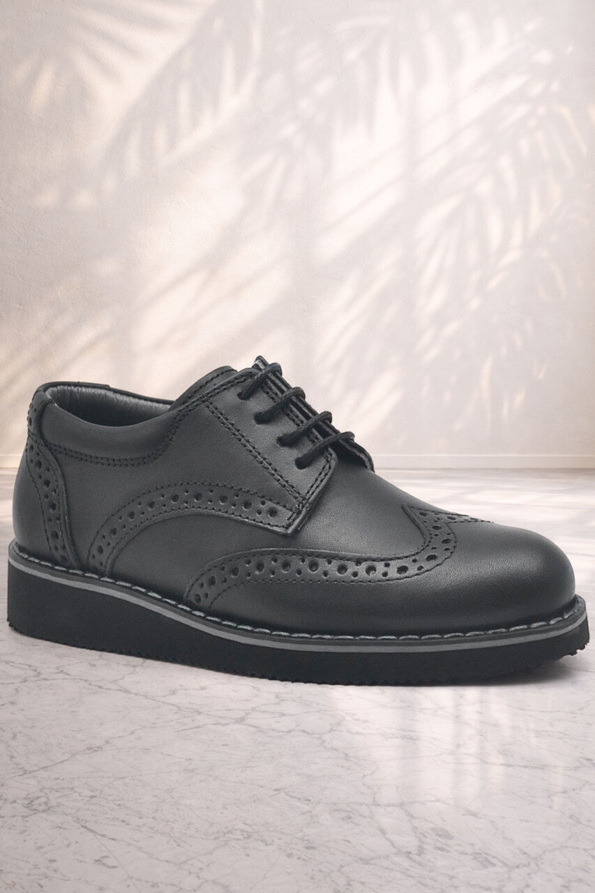 Rakerplus Hakiki Deri Bağcıklı Siyah Erkek Çocuk Klasik Okul Ayakkabı - 44