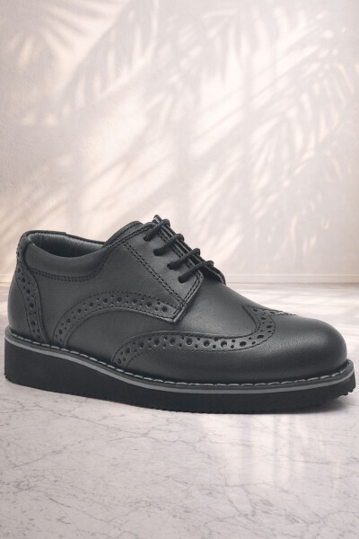Rakerplus Hakiki Deri Bağcıklı Siyah Erkek Çocuk Klasik Okul Ayakkabı - 46