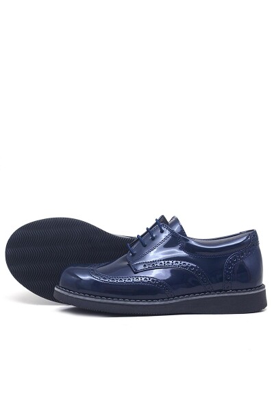 Rakerplus Lacivert Rugan Bağcıklı Klasik Erkek Çocuk Ayakkabı - 40
