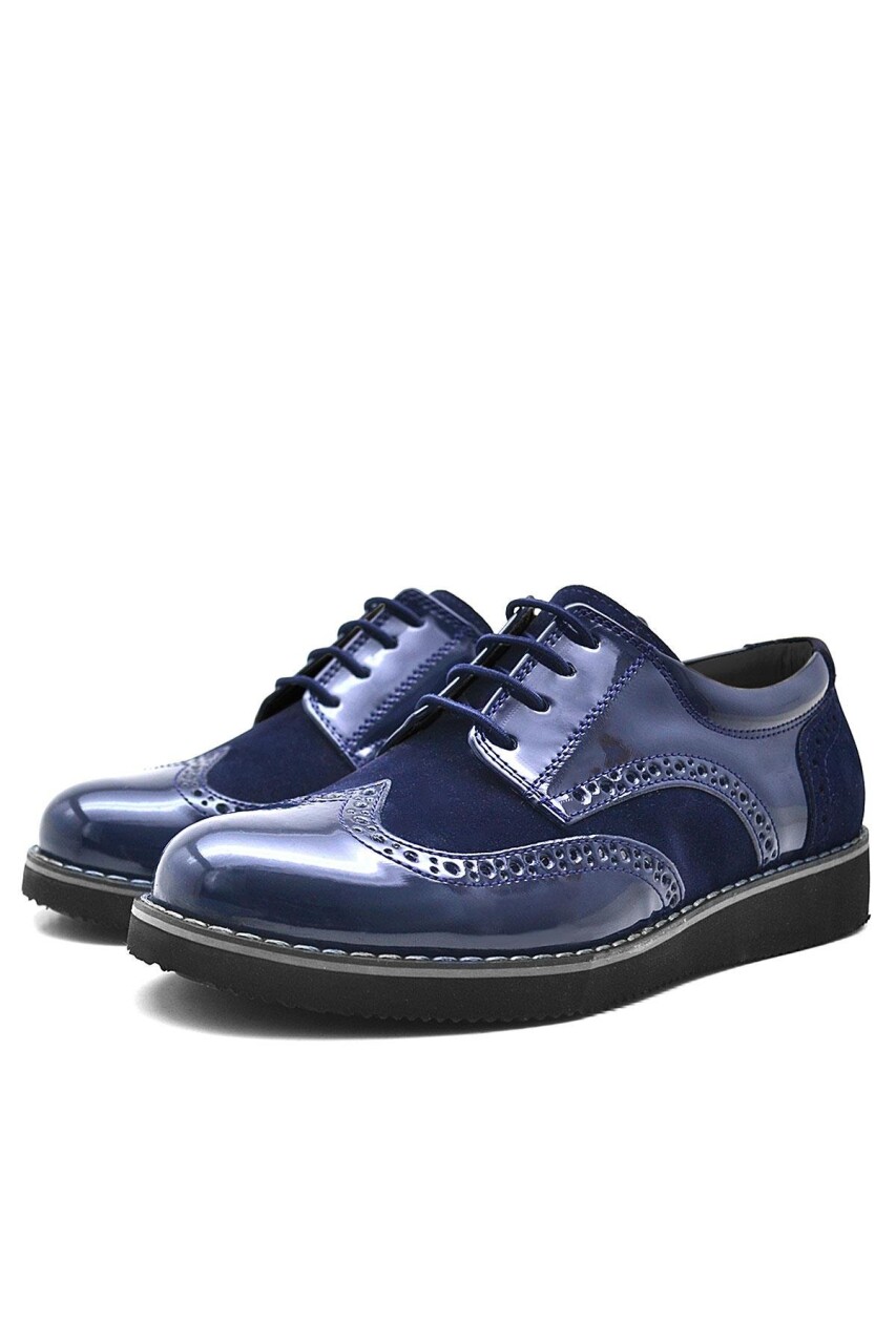 Rakerplus Hidra Lacivert Rugan Bağcıklı Klasik Erkek Çocuk Ayakkabı - 3