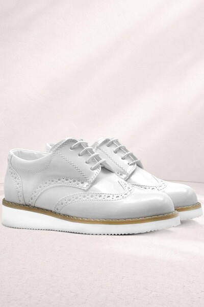 Rakerplus Hidra Beyaz Rugan Bağcıklı Günlük Erkek Genç Ayakkabı - 35