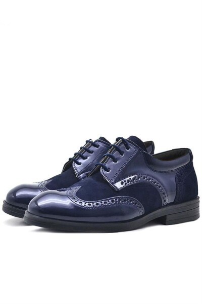 Rakerplus Titan Lacivert Rugan Bağcıklı Süet Detaylı Klasik Erkek Çocuk Ayakkabı - 3
