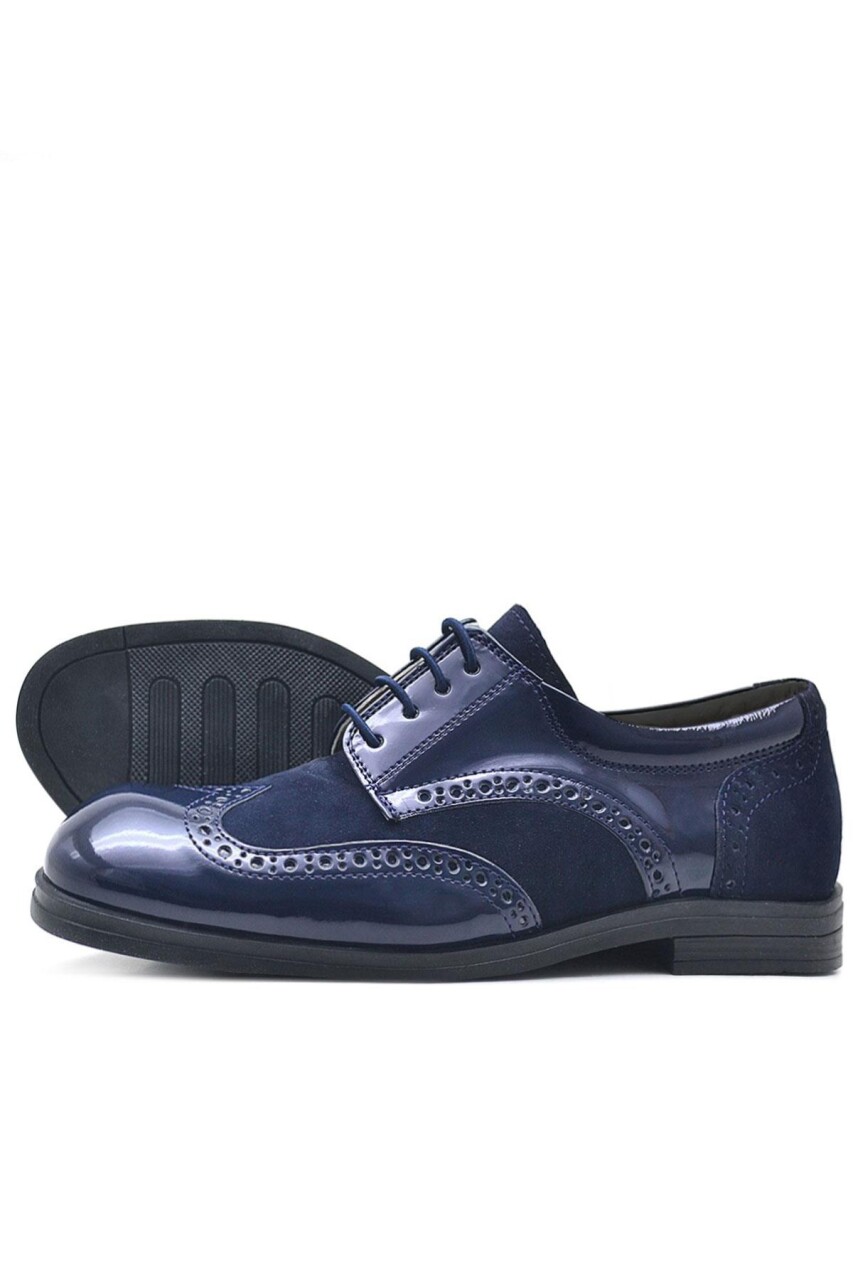 Rakerplus Titan Lacivert Rugan Bağcıklı Süet Detaylı Klasik Erkek Çocuk Ayakkabı - 25