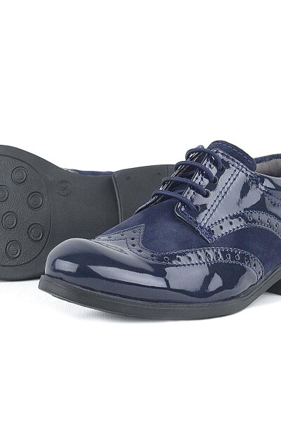 Rakerplus Titan Rugan Bağcıklı Lacivert Süet Klasik Erkek Çocuk Okul Ayakkabı - 24