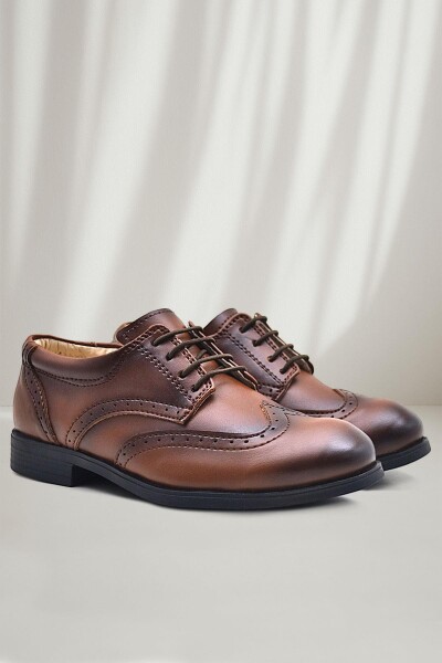 Rakerplus Titan Taba Bağcıklı Klasik Erkek Çocuk Abiye Ayakkabı - Rakerplus