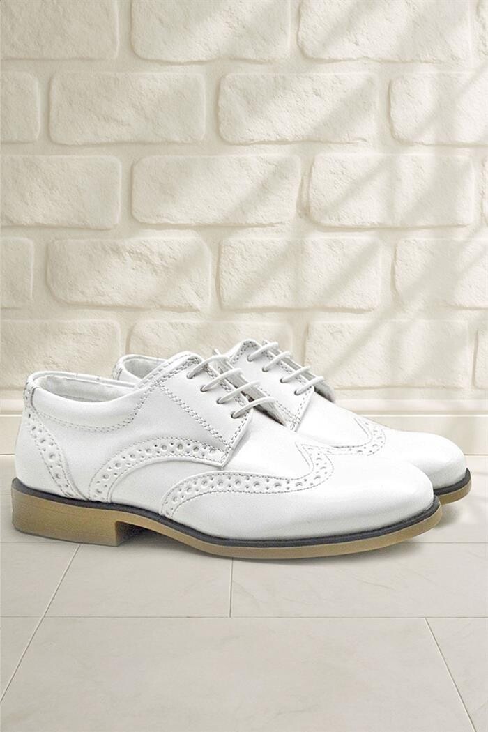 Rakerplus Titan Beyaz Rugan Bağcıklı Klasik Erkek Çocuk Klasik Ayakkabı - 50