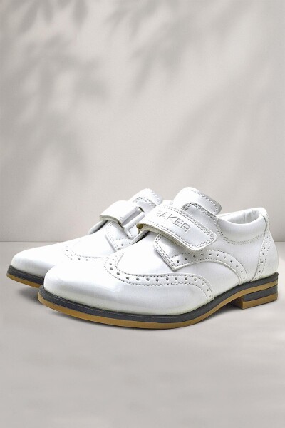 Rakerplus Beyaz Rugan Cırtlı Klasik Erkek Çocuk Ayakkabı - Rakerplus