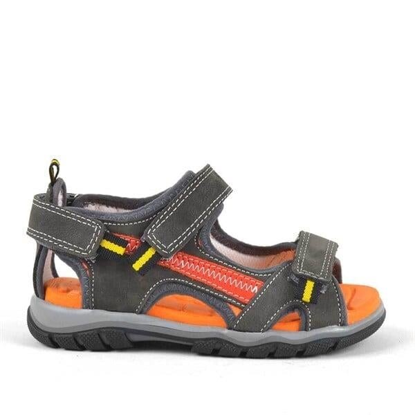 Hakiki Deri Gri Cırtlı Erkek Çocuk Outdoor Sandalet - 41