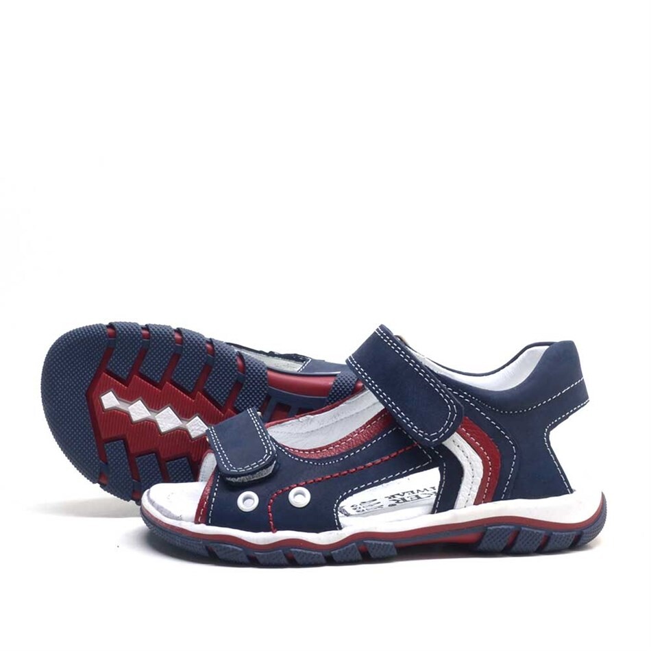 Rakerplus Hakiki Deri Lacivert Cırtlı Erkek Çocuk Sandalet - 4