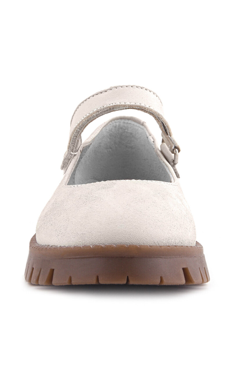 Rakerplus Hakiki Deri Krem Nubuk Cırtlı Kalın Tabanlı Kız Çocuk Okul Ayakkabısı - 3