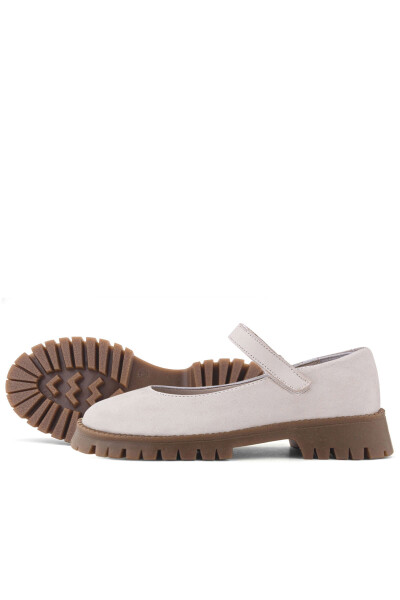 Rakerplus Hakiki Deri Krem Nubuk Cırtlı Kalın Tabanlı Kız Çocuk Okul Ayakkabısı - 6