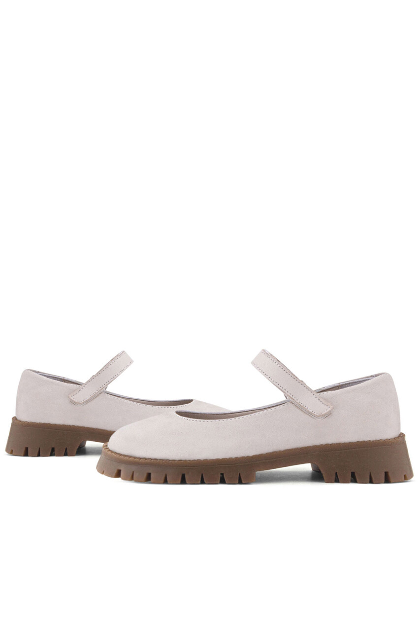 Rakerplus Hakiki Deri Krem Nubuk Cırtlı Kalın Tabanlı Kız Çocuk Okul Ayakkabısı - 7