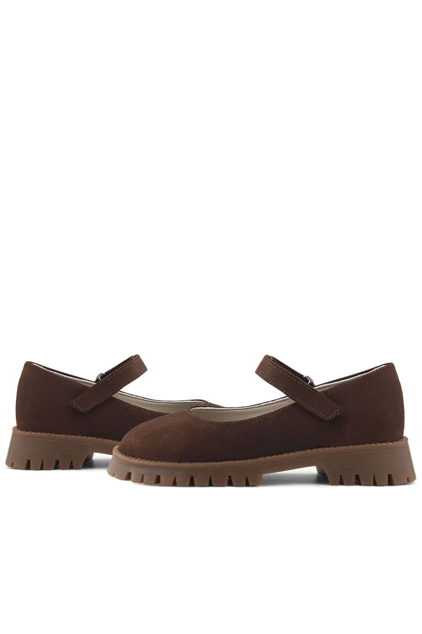 Doğal Gerçek Deri Kahverengi Kız Çocuk Babet Ayakkabı - 26