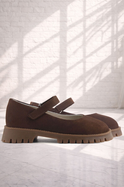 Doğal Gerçek Deri Kahverengi Kız Çocuk Babet Ayakkabı - 28