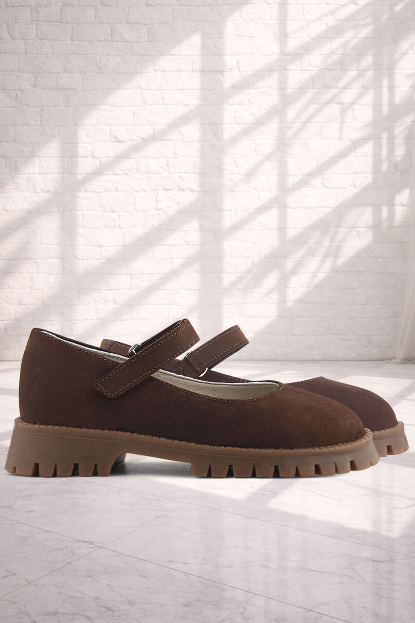 Doğal Gerçek Deri Kahverengi Kız Çocuk Babet Ayakkabı - 46