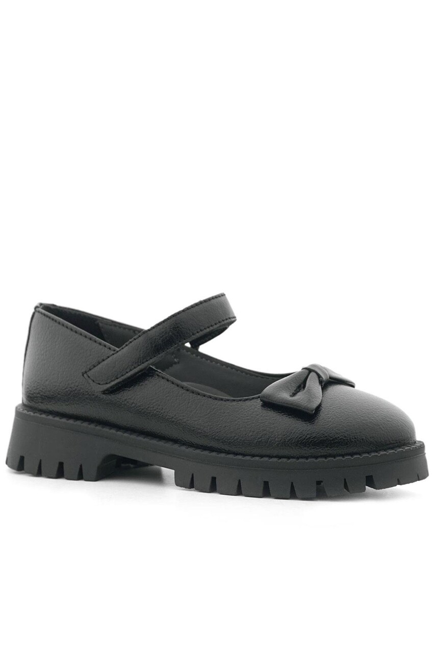 Rakerplus Siyah Kırışık Rugan Kalın Tabanlı Cırtlı Kız Çocuk Babet - 2