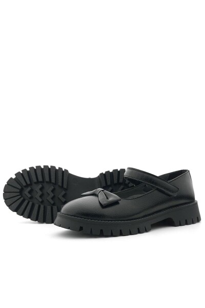 Rakerplus Siyah Kırışık Rugan Kalın Tabanlı Cırtlı Kız Çocuk Babet - 7