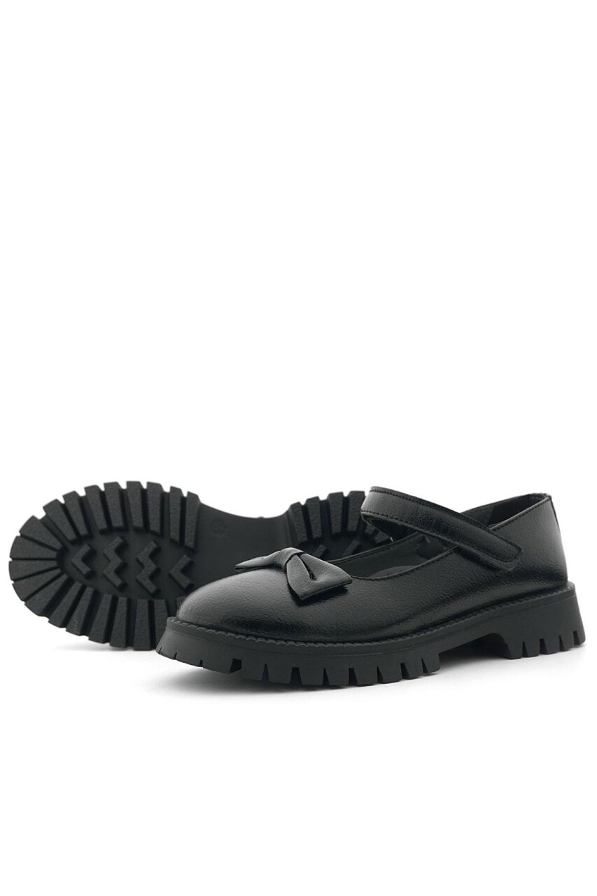 Rakerplus Siyah Kırışık Rugan Kalın Tabanlı Cırtlı Kız Çocuk Babet - 7